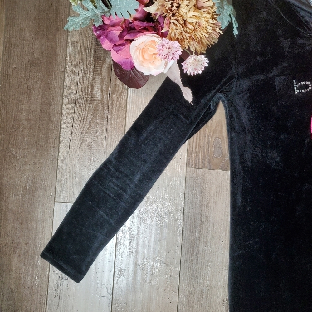 Bebe Women's Black and Pink Rhinestone Sleepwear Dress Velour Size Medium - Picture 12 of 17